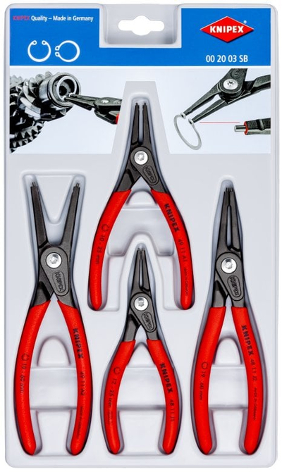 Set pincetash circlip Knipex KX002003SB, 4 copë, çelik krom vanadium, doreza të kuqe