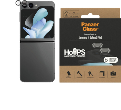 Mbrojtës kamere PanzerGlass Hoops për Samsung Galaxy Z Flip5, xham i fortë, rezistent ndaj gërvishtjeve, i zi