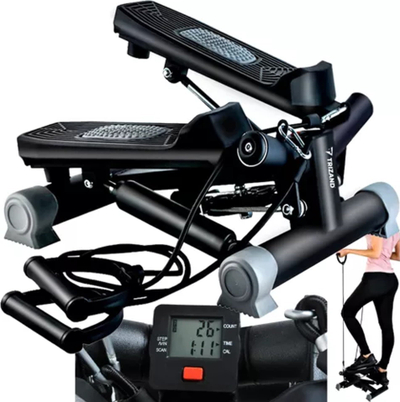 Stepper fitness Trizand Incline 22776, me litarë rezistence, ekran LCD, i zi