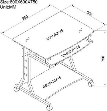 Tavolinë kompjuteri Techly Desk, 75 x 60 cm, me rrota, kafe