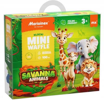 Lodër ndërtimi Marioinex Mini Waffle Savanna Animals, 100 copa, 3+, shumëngjyrëshe