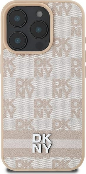 Mbulesë telefoni DKNY prej lëkure PU me katrorë shahu, për iPhone 16 Pro, kornizë TPU, rozë