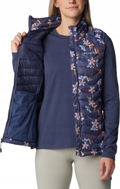 Jelek për goca Columbia Powder Pass Vest W, i mbushur, me lule, blu navy