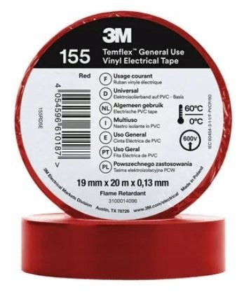 Shirit elektrik 3M Temflex 155, vinyl, 19mm x 20m, i kuq