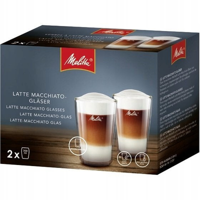 Сет чаши за лате макијато Melitta, 200ml, боросиликатно стакло со двојни ѕидови, 13cm