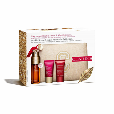 Set Clarins Double Serum & Super Restorative, serum 50 ml + krem dite 15 ml + krem nate 15 ml + çantë kozmetike