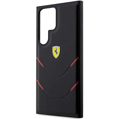 Këllëf telefoni Ferrari Hot Stamp për Samsung Galaxy S23 Ultra, polikarbonat TPU, mbron anët, i zi