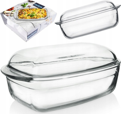 Tavë drejtkëndëshe qelqi zjarrduruese me kapak, për furrë, transparente