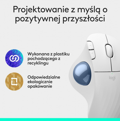 Maus wireless Logitech ERGO M575S, me trackball, ergonomik, i bardhë