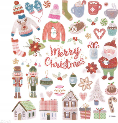 Stickerë me shkëlqim Cozy Christmas, set 43 copë, motive Krishtlindjesh, shumëngjyrëshe