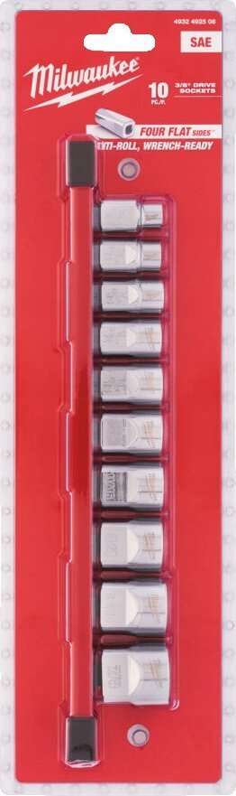 Set çelësa goditës Milwaukee 4932492508, 10 copë, kapak 3/8", i zi