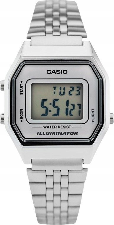 Orë digjitale Casio LA680WA 7D, sportive, që s’e ha uji, e bardhë