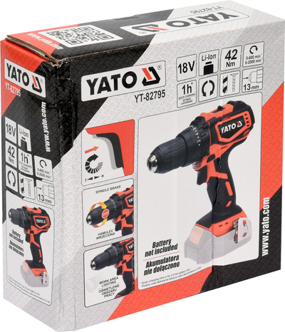 Trapano vidhosës Yato YT-82795, 18V, mandrinë 13mm, pa bateri