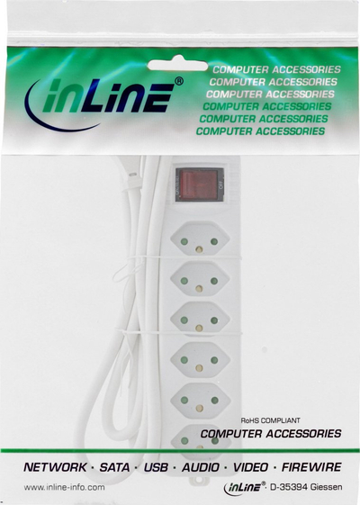 Prizë zgjatuese InLine, me 6 dalje, kabllo 1.5 m, e bardhë