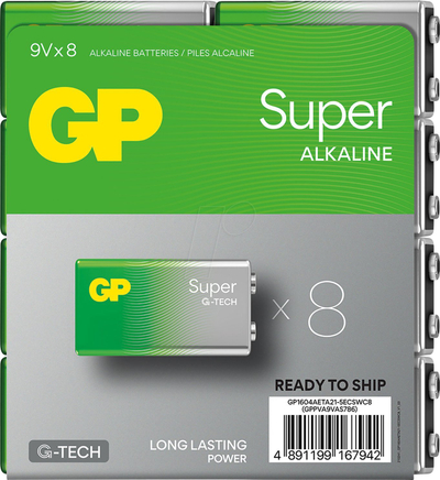Bateri alkaline GP Super 9V, pako me 8 copë, G Tech