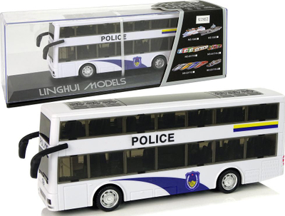Lodër autobus policie Double Decker, me tërheqje, dritë edhe zë, i bardhë