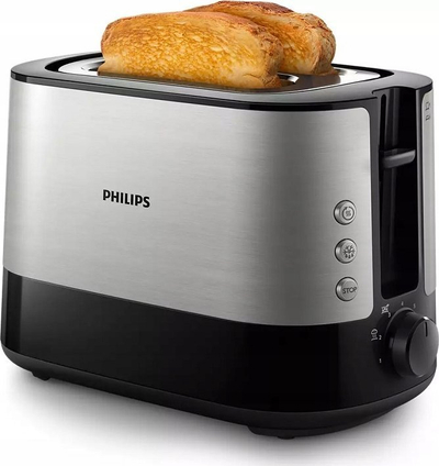 Toster Philips Viva Collection HD2635/90, 2 парчиња, функција за одржување топло, црн титан