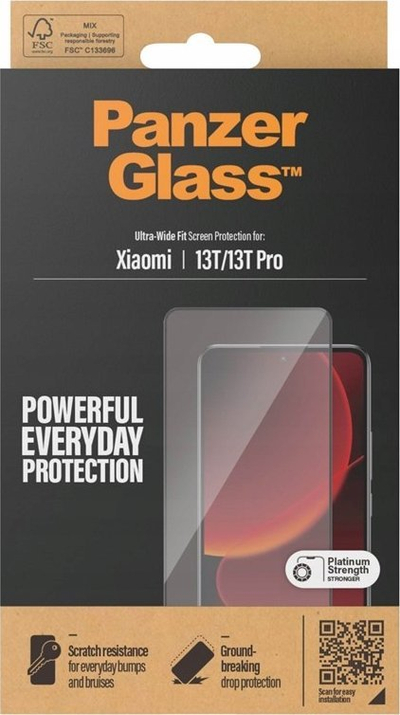 Xham mbrojtës PanzerGlass Xiaomi 13T 13T Pro, Ultra-Wide Fit, diamond strength, transparent