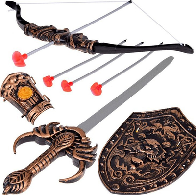 Set lodrash kalorësi Knight, hark me shigjeta, shpatë edhe mburojë, shumëngjyrësh