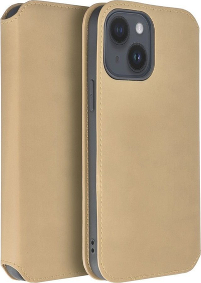 Këllëf libri Futera Dual Pocket për iPhone 14 Plus, me magnet, me xhepa për karta, ngjyrë ari