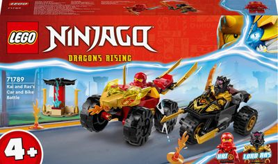 Lodër LEGO Ninjago Kai and Ras Car and Motorbike Battle 71789, set me ndërtim, 4+, shumëngjyrëshe