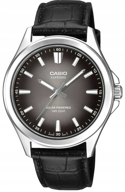 Рачен часовник Casio Standard MTS-RS100L-1AV, соларен, кожен ремен, црн бројчаник