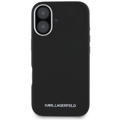 Mbrojtëse telefoni Karl Lagerfeld Saffiano, MagSafe, për iPhone 16, e zezë