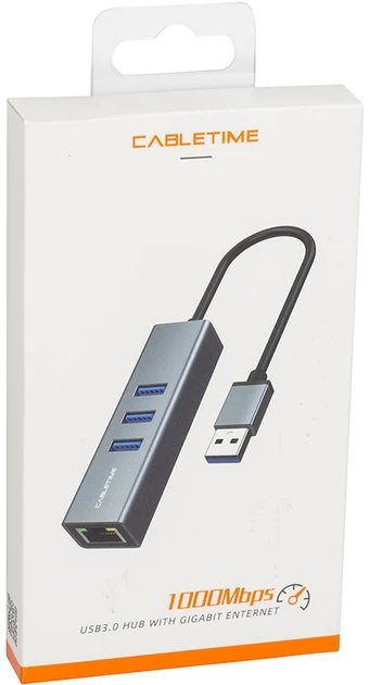 Adapter USB 3.0 në 3x USB 3.0 me RJ45 Premium, 0.15m, 5 Gbps, i zi gri