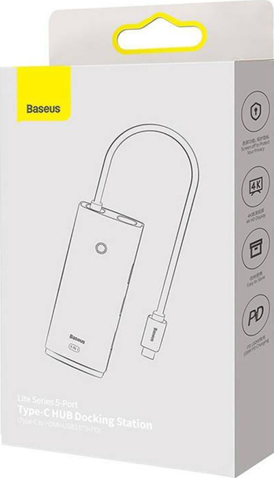 USB Ц хаб Baseus Lite Series 5 порти, ХДМИ 4K, ПД 100W, црн