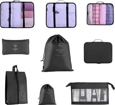 Set organizuesh udhetimi, 8 pjese, poliester Oxford, i zi