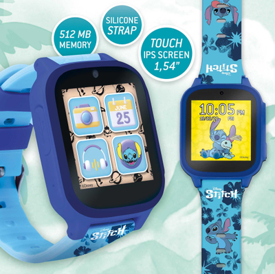 Smartwatch për fëmijë Lisciani 107230 Stitch, ekran digjital, me lojëra, blu