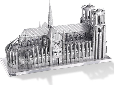 Puzzle 3D metalik Piececool Notre Dame Cathedral, model ndërtimi, ngjyrë argjendtë