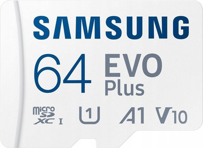 Kartë memorie Samsung EVO Plus, 64GB, MicroSDXC, klasë 10, e bardhë
