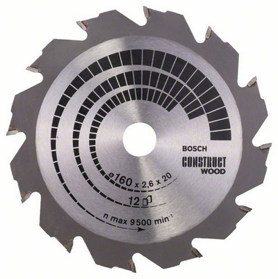 Teh rrethor Bosch Construct, 160mm, 12 dhëmbë, për dru