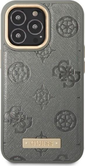 Mbulesë telefoni Guess Peony Logo Plate GUHMP13XSAPSTG, për iPhone 13 Pro Max 6.7", MagSafe, gri
