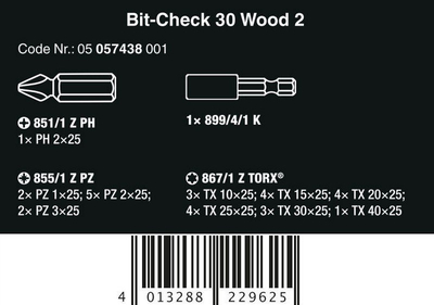 Set bitash dru Wera Bit-Check 30 Wood 2, 30 copa