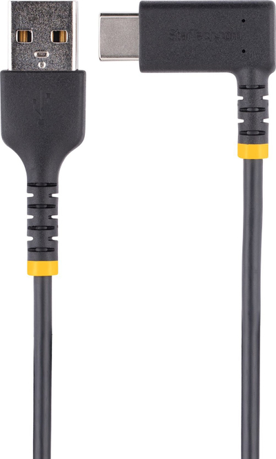 Kabllo karikimi StarTech.com USB A në USB C, 15cm, 3A, kënd i djathtë, i zi