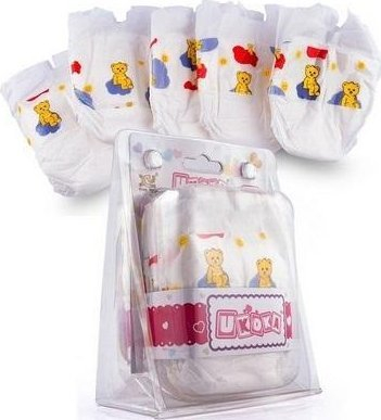 Set pampersash për kukulla Ducksday, 5 copë, për kukulla 30-40 cm, të bardhë me shumë ngjyra