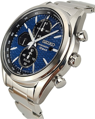 Orë dore për meshkuj Seiko Solar Chronograph Macchina Sportiva SSC801P1, e argjendtë