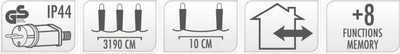 Varëse dekorative me drita LED H&S for Mondex CHAIN 320L, 31.9m, 320 LED, shumëngjyrëshe e ngrohtë