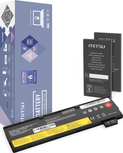 Bateri laptopi Mitsu SB10K97582 për Lenovo ThinkPad T470 T570, litium-jon, e zezë