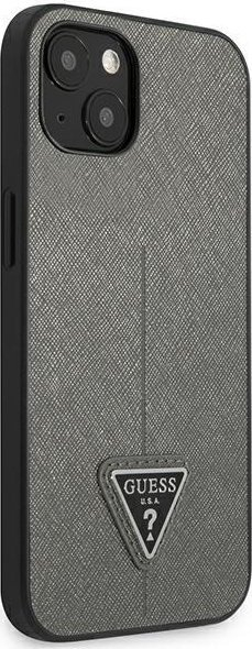 Këllëf telefoni Guess SaffianoTriangle Logo për iPhone 14 Plus 6.7", hardcase, argjendtë