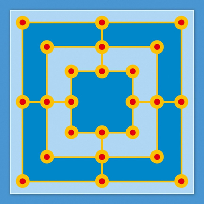 Loja tavoline Granna Checkers and Nine Men's Morris, set 2 në 1, për familje
