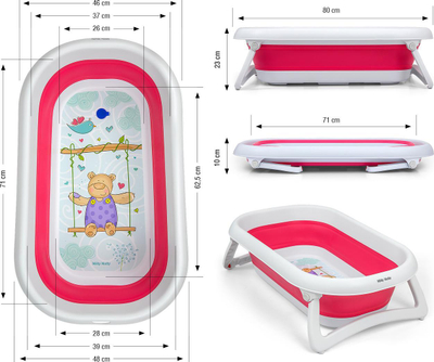 Склоплива када за бебе Milly Mally Folding Baby Bath, термо–сензор, аква розова
