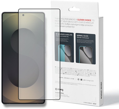 Заштитно стакло Crong 3D Armour Glass Lite, целосно лепење, за Samsung Galaxy S25 Ultra, со црна рамка