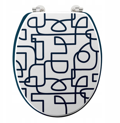 Kapak WC Douceur d'intérieur LABYRINTHE, MDF, 37.5 x 46 cm, blu me të bardhë