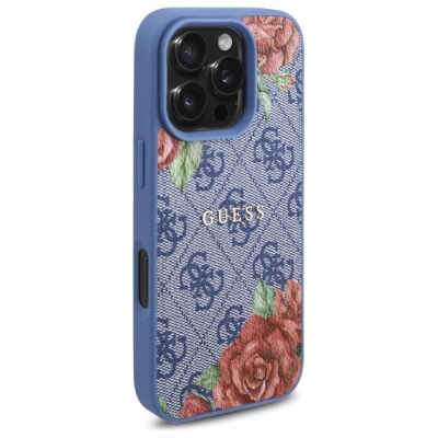 Kukullë telefoni Guess GUHMP16LP4ROPEMCB për iPhone 16 Pro 6.3", MagSafe, me lule, blu