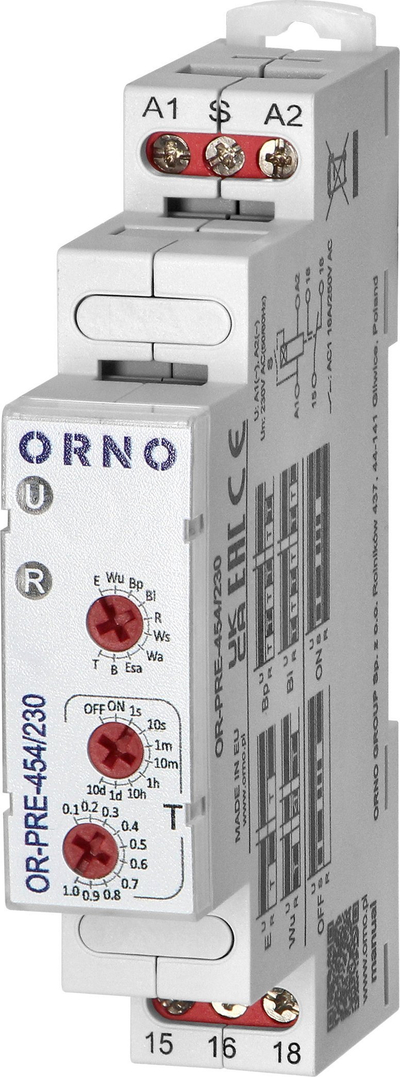 Relé kohe ORNO OR-PRE-454/230, 10 funksione, 230V AC, gri