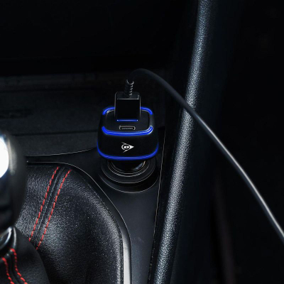 Karikues makine Dunlop USB USB-C, PD 18W, me dritë LED blu, i zi