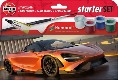 Сет модел играчка Airfix McLaren 765, стартер сет, минијатурен спортски автомобил, повеќебоен